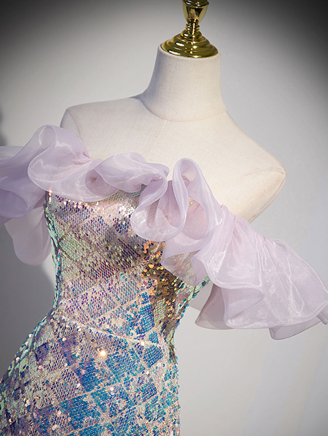 Unique Off Shoulder Sequin Long Prom Dress