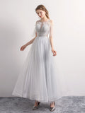 Gray Tulle Formal Evening Dress