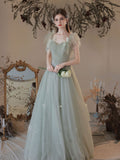 A Line Sweetheart Neck Green Long Prom Dresses, Green Formal Dresses