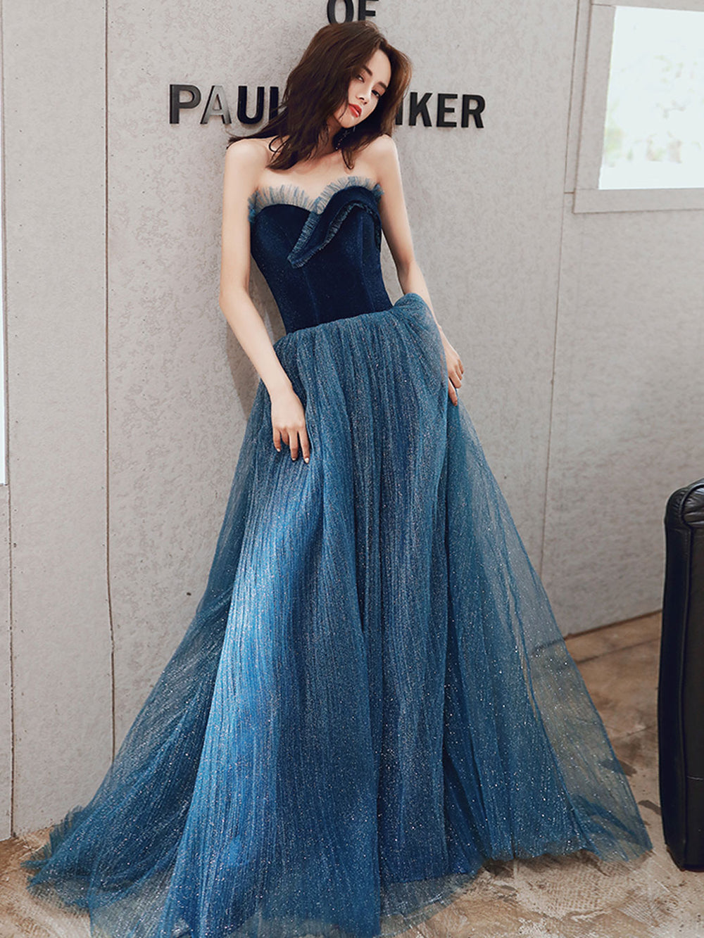 Aline Sweetheart Neck Blue Long Prom Dress, Blue Formal Graduation Dress