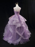 Purple v neck tulle sequin long prom dress, purple tulle formal dress