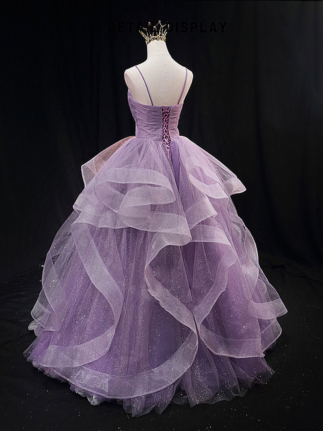 Purple v neck tulle sequin long prom dress, purple tulle formal dress