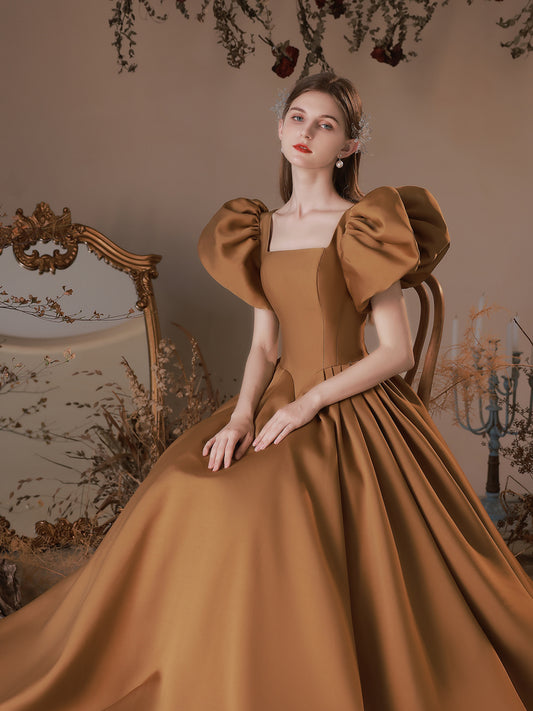 Simple Square Neckline Satin Long Prom Dress