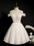 White Short Prom Dresses, Cute White Puffy Homecoming Dresses