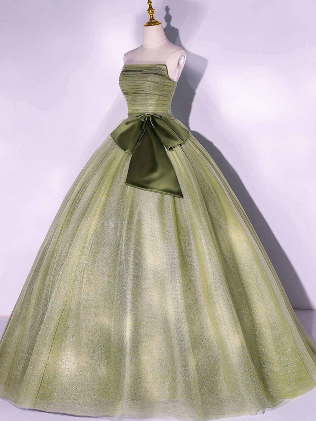 Green A Line Tulle Long Prom Dresses, Green Formal Evening Dress