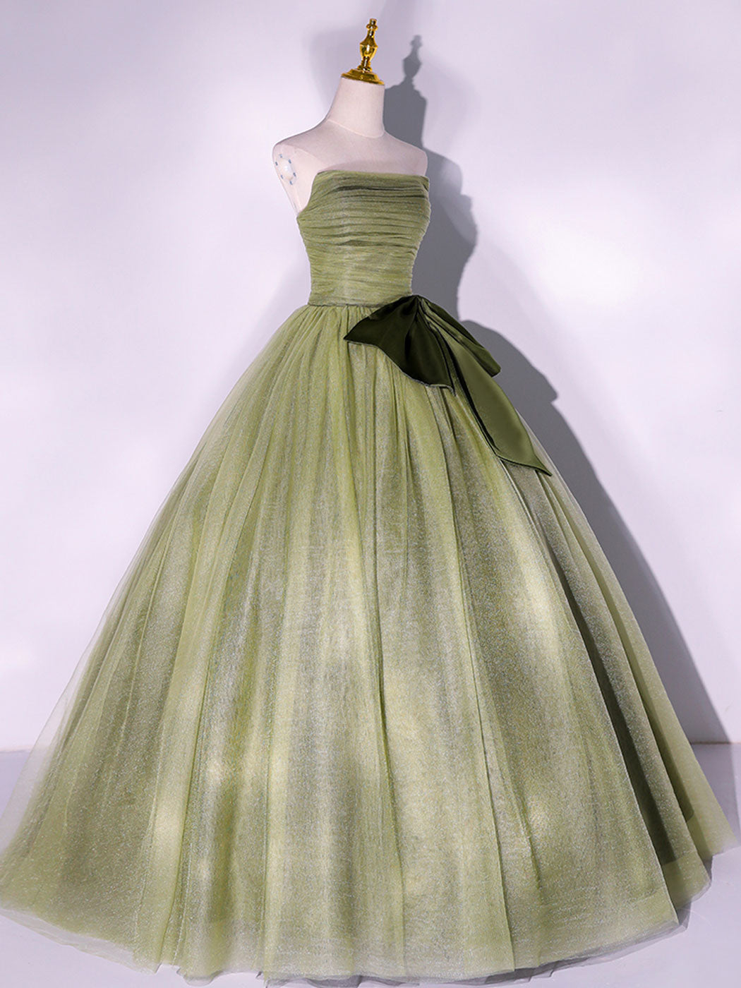 Green A Line Tulle Long Prom Dresses, Green Formal Evening Dress
