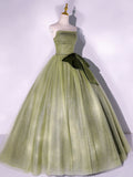 Green A Line Tulle Long Prom Dresses, Green Formal Evening Dress