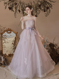 Light  Purple Tulle Lace Long Prom Dresses, Purple Lace Formal Dress