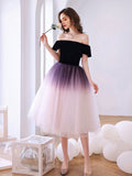 Purple off shoulder tulle short prom dress, tulle homecoming dress