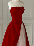 Aline Burgundy Satin Long Prom Dress, Burgundy Formal Dress