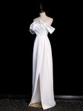 White off shoulder satin long prom dress white long formal dress