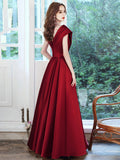 Burgundy v neck satin long prom dress, burgundy evening dress