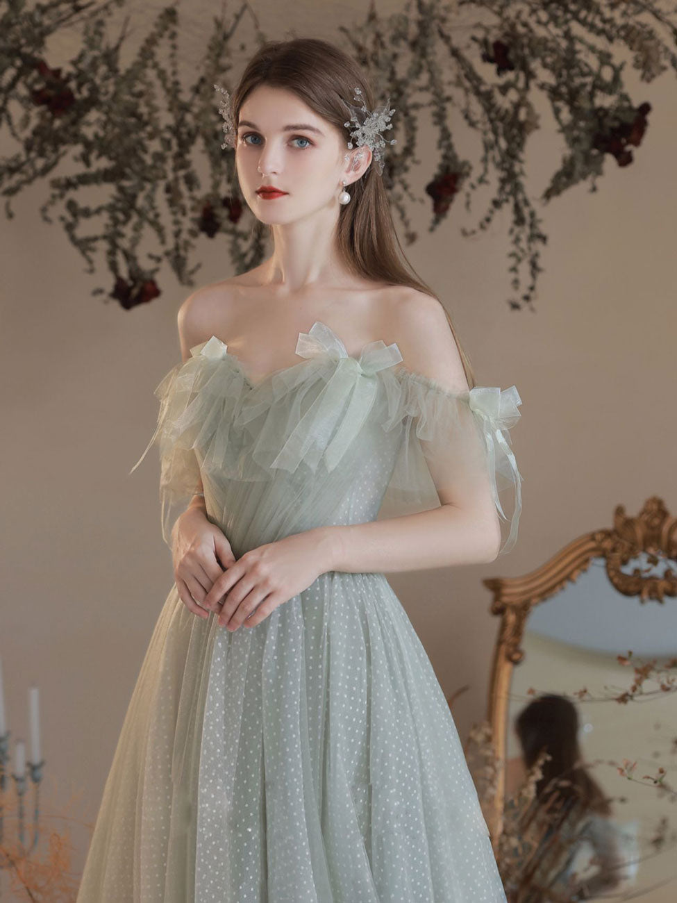 A Line Sweetheart Neck Green Long Prom Dresses, Green Formal Dresses