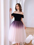 Purple off shoulder tulle short prom dress, tulle homecoming dress