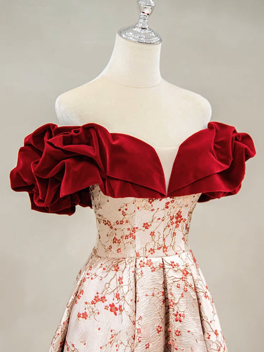 A-Line Off Shoulder Satin Long Prom Dress, Off Shoulder Long Formal Dress