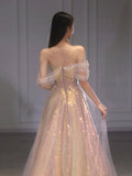 Unique A line tulle long prom dress tulle formal evening dress
