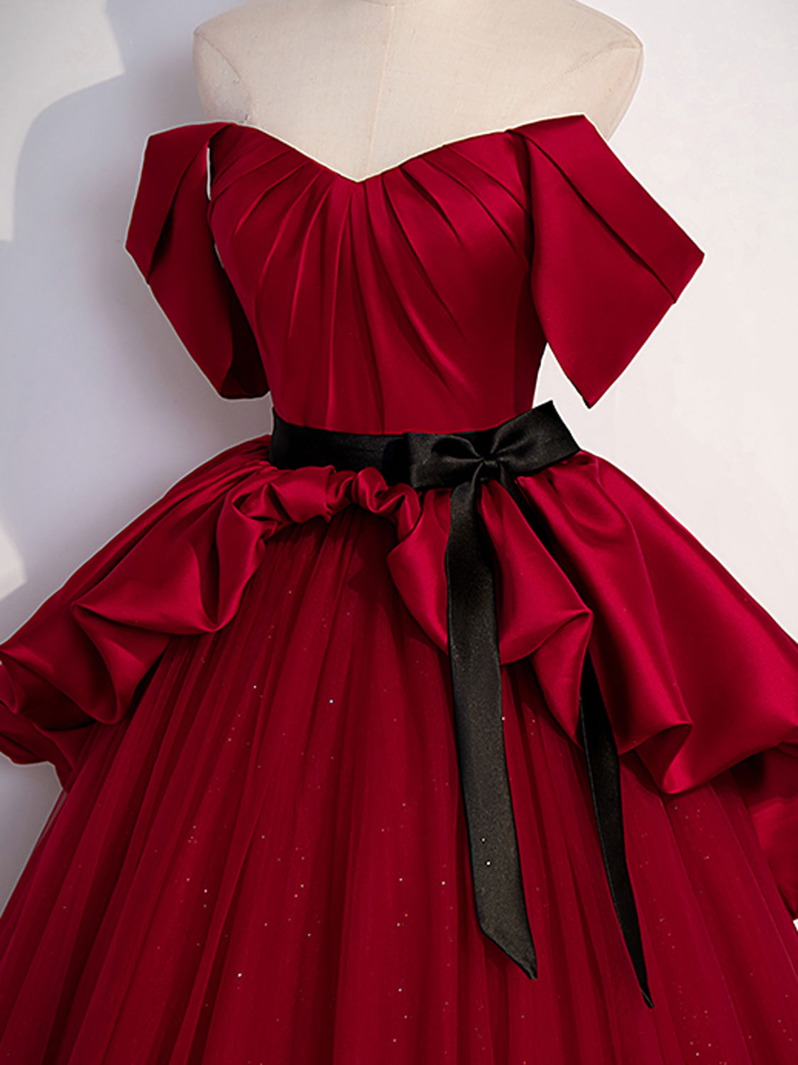 A-Line Satin Burgundy Long Prom Dress