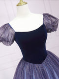 Purple tulle A line long prom dress purple tulle formal dress