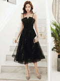 Black tulle sequin short prom dress, black tulle homecoming dress