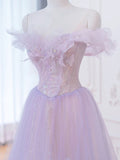 A-Line Purple Off Shoulder Long Prom Dress, Purple Formal Evening Dresses