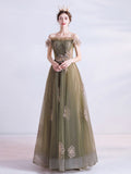 A-Line Green Tulle Long Prom Dress, Green Formal Evening Dress