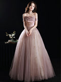 Aline Pink Long Prom Dress, Formal Pink Lace Graduation Dress with Sequin Lace Beading