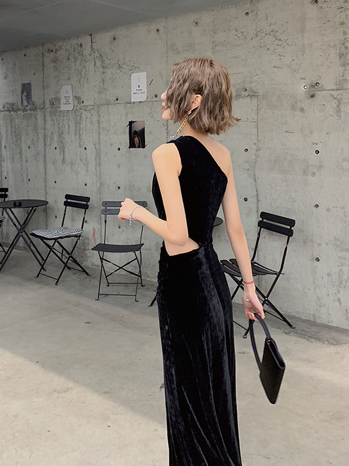 Black velvet long prom dress black velvet evening dress