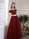 Burgundy A line sequin beads long prom dress burgundy evening dress