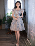 Cute v neck tulle sequin short prom dress cute homecoming dress