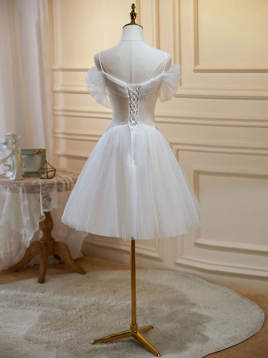 A line off shoulder mini beige prom dress short beige homecoming dress