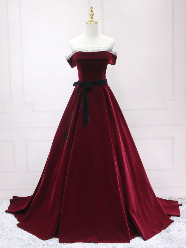 A-Line Velvet Long Prom Dresses, Velvet Long Formal Dresses