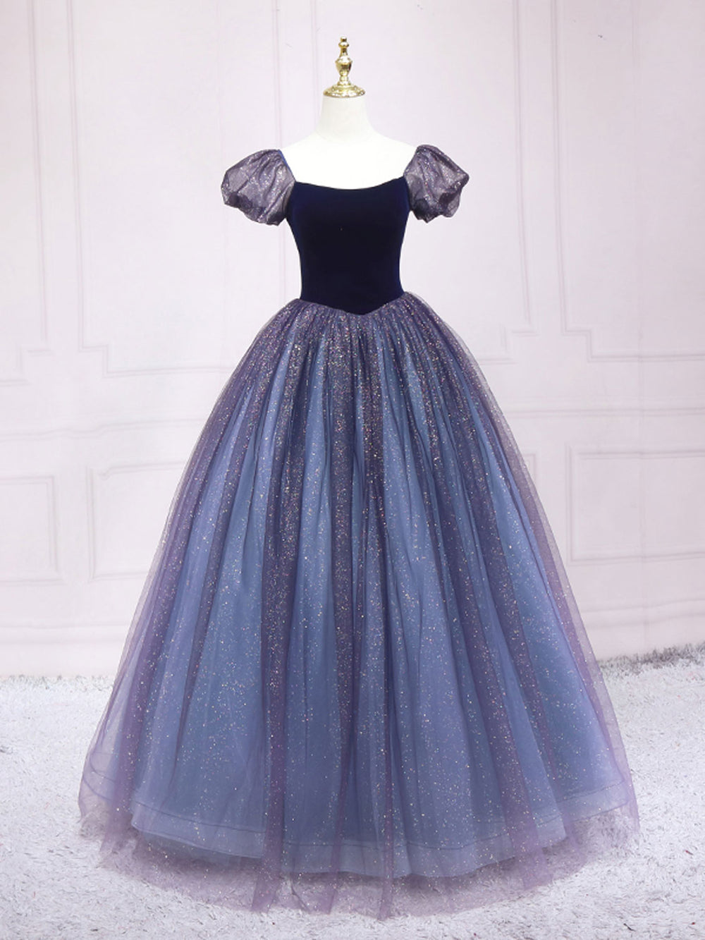 Purple tulle A line long prom dress purple tulle formal dress
