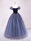 Purple tulle A line long prom dress purple tulle formal dress