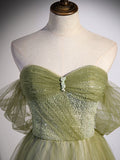 Aline Green Tulle Long Prom Dress, Green Formal Evening Party Dress