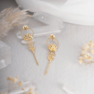Lotus Unalome Drop Earrings