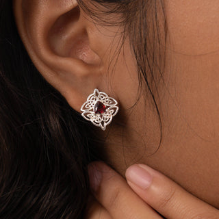 Dara Knot Garnet Stud Earrings