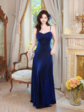 A-Line Sweetheart Neck Velvet Blue Long Prom Dress