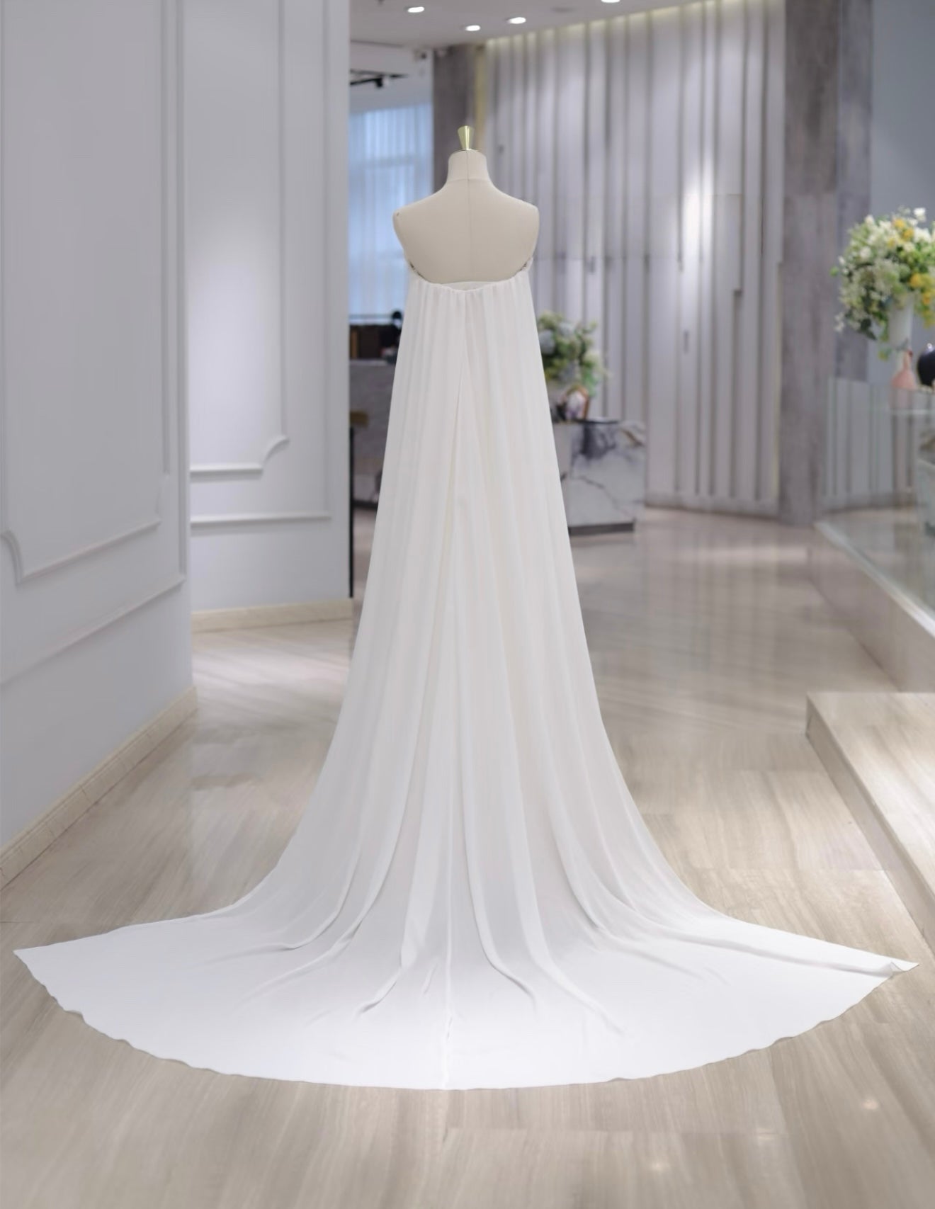 Simple A-line Satin Court Train White Long Prom Dresses, White Evening Dress