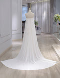 Simple A-line Satin Court Train White Long Prom Dresses, White Evening Dress