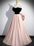 A-Line Off Shoulder Satin Champagne Long Prom Dress, Champagne Long Formal Dress