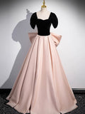 A-Line Off Shoulder Satin Champagne Long Prom Dress, Champagne Long Formal Dress