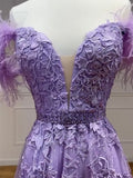 Purple Tulle Lace Long Prom Dress, Purple Tulle Formal Evening Dress