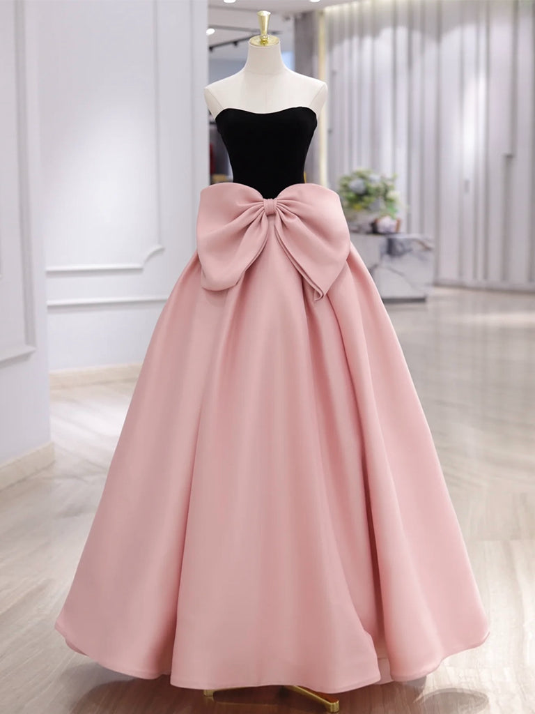 A-Line Sweetheart Neck Satin Velvet Pink Long Prom Dress, Pink Long Formal Dress