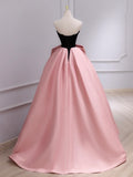 A-Line Sweetheart Neck Satin Velvet Pink Long Prom Dress, Pink Long Formal Dress