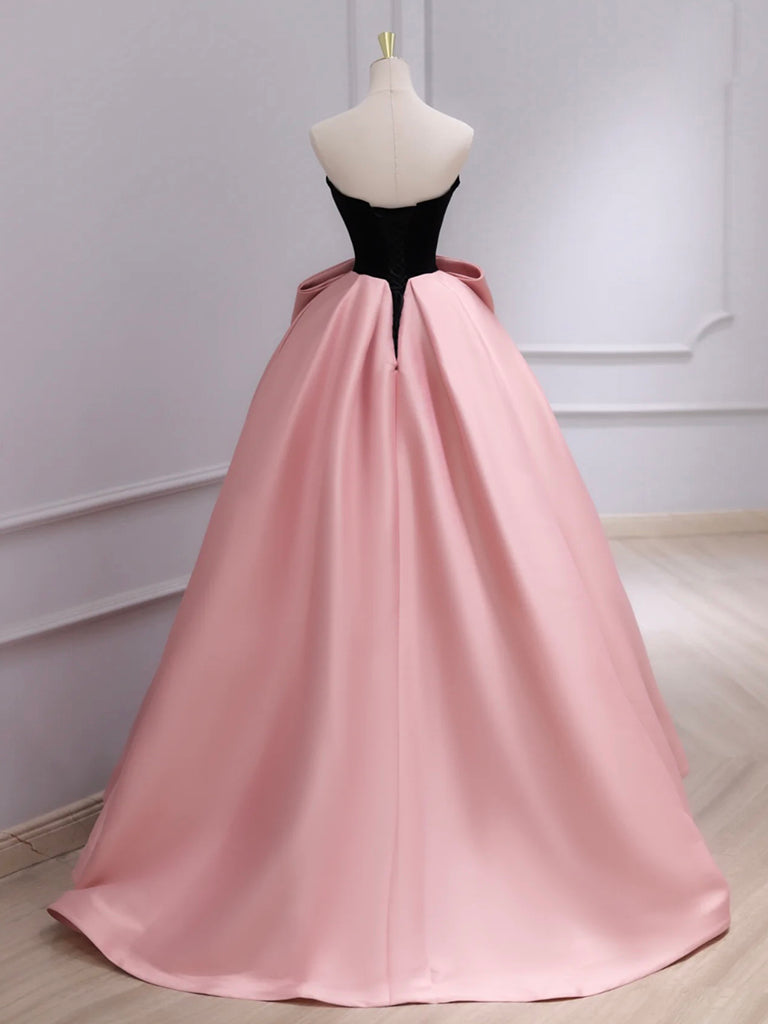 A-Line Sweetheart Neck Satin Velvet Pink Long Prom Dress, Pink Long Formal Dress