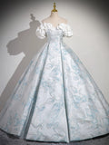 A-Line Off Shoulder Satin Blue Long Prom Dress, Blue Long Formal Dress