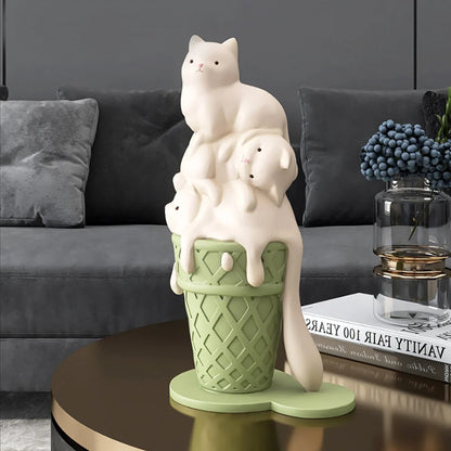Ice Cream Melting Cat Sculpture – Sweet, Playful Decor