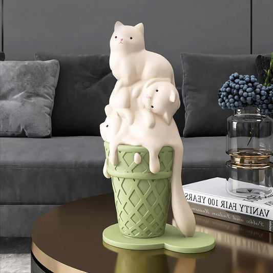 Ice Cream Melting Cat Sculpture – Sweet, Playful Decor