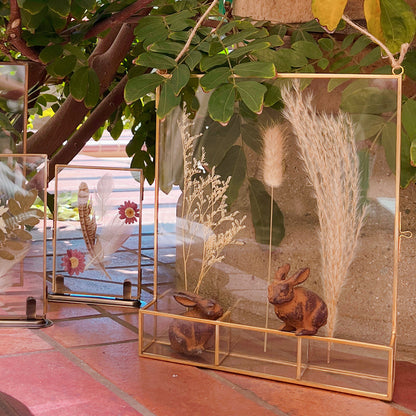 Gold-Edged Glass Frame Display with Compartment Cases