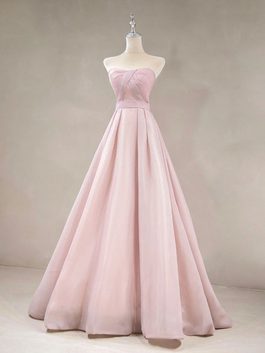 Simple Pink Long Prom Dress, Pink Formal Wedding Party Dress